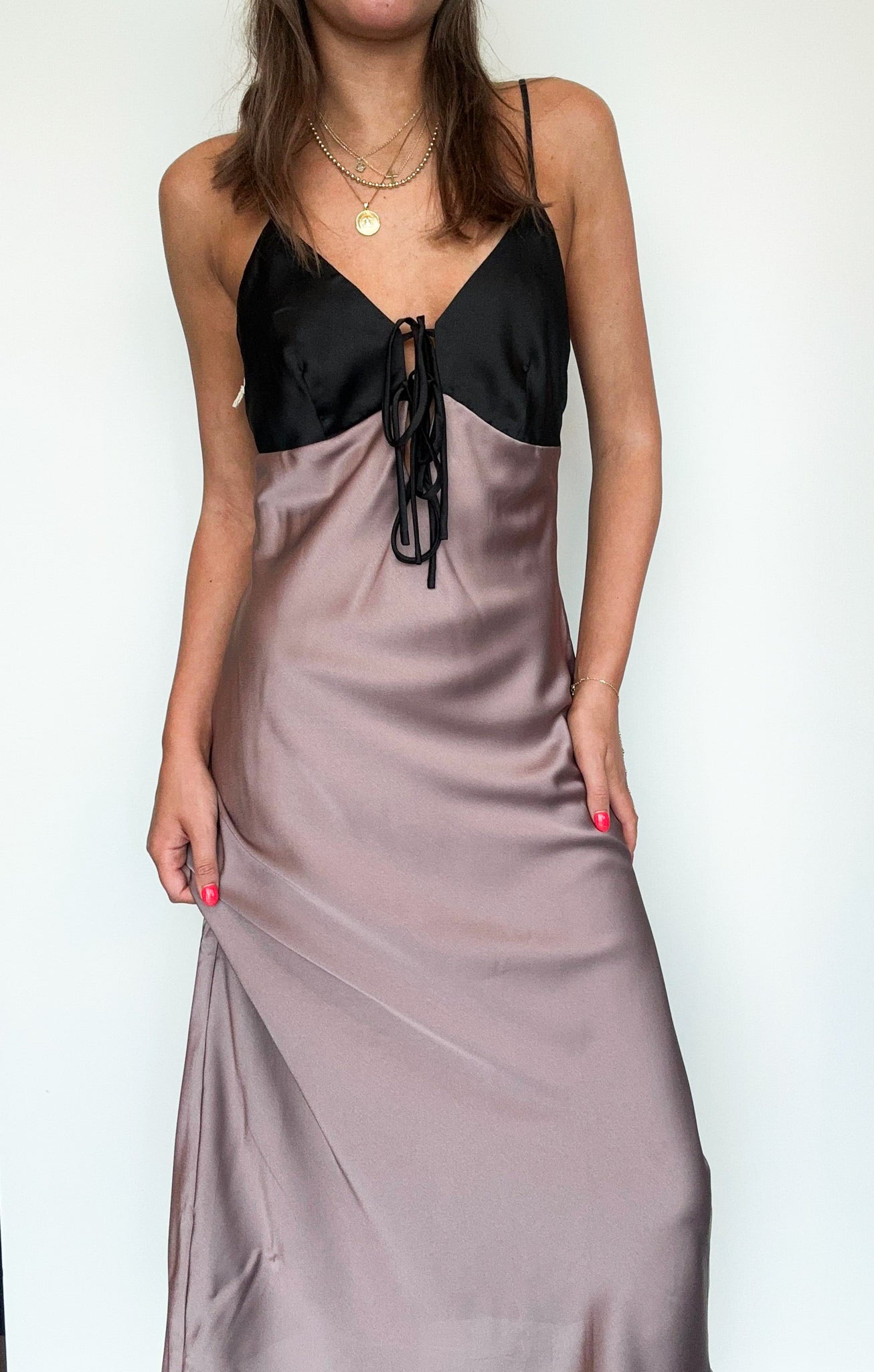 Color Block Satin Midi Dress-170 - DRESSES-TIMING-[option4]-[option5]-[option6]-Leather & Lace Boutique Shop