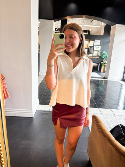 Collared Cloudy Knit Tank- White-100 - TOPS - SHORT SLEEVE/SLEEVELESS-TRES BIEN-[option4]-[option5]-[option6]-Leather & Lace Boutique Shop