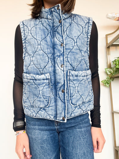 Quilted Denim Wash Vest-140 - TOPS - LAYERS/OUTERWEAR-LEATHER & LACE-[option4]-[option5]-[option6]-Leather & Lace Boutique Shop