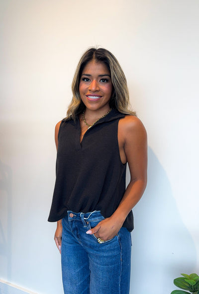 Collared Cloudy Knit Tank- Black-100 - TOPS - SHORT SLEEVE/SLEEVELESS-TRES BIEN-[option4]-[option5]-[option6]-Leather & Lace Boutique Shop