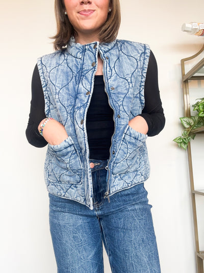 Quilted Denim Wash Vest-140 - TOPS - LAYERS/OUTERWEAR-LEATHER & LACE-[option4]-[option5]-[option6]-Leather & Lace Boutique Shop