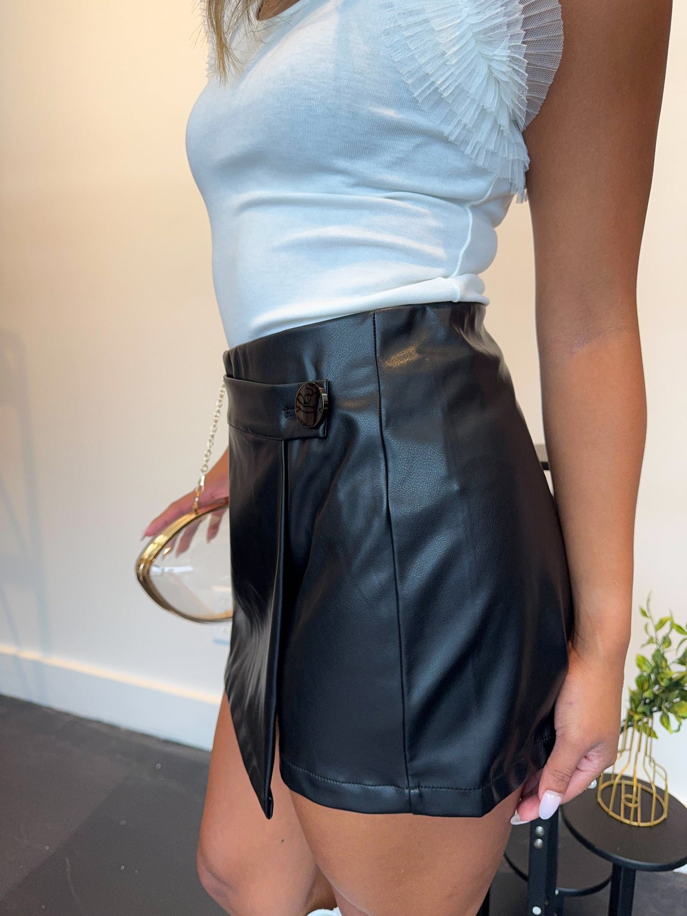 The Kickoff Faux Leather Skort-160 - BOTTOMS - OTHER-WHITE BIRCH-[option4]-[option5]-[option6]-Leather & Lace Boutique Shop
