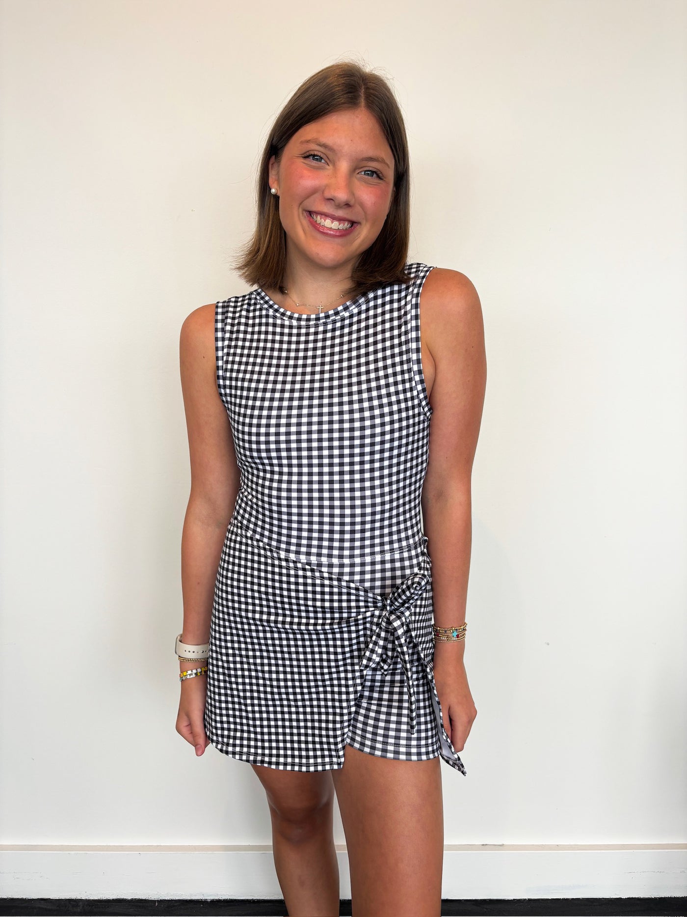 Gingham Wrap Front Athletic Dress- Black-170 - ROMPERS-LEATHER & LACE-[option4]-[option5]-[option6]-Leather & Lace Boutique Shop