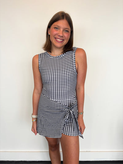 Gingham Wrap Front Athletic Dress- Black-170 - ROMPERS-LEATHER & LACE-[option4]-[option5]-[option6]-Leather & Lace Boutique Shop