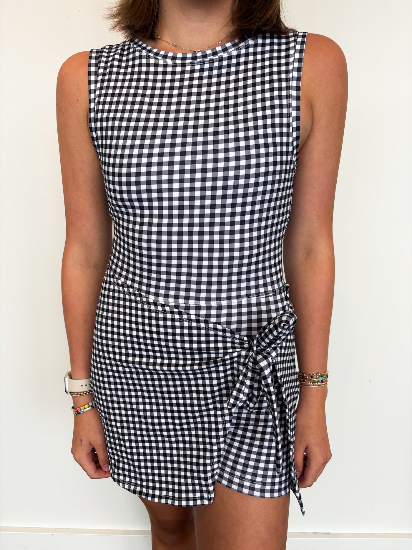 Gingham Wrap Front Athletic Dress- Black-170 - ROMPERS-LEATHER & LACE-[option4]-[option5]-[option6]-Leather & Lace Boutique Shop