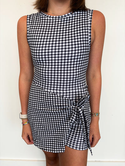 Gingham Wrap Front Athletic Dress- Black-170 - ROMPERS-LEATHER & LACE-[option4]-[option5]-[option6]-Leather & Lace Boutique Shop