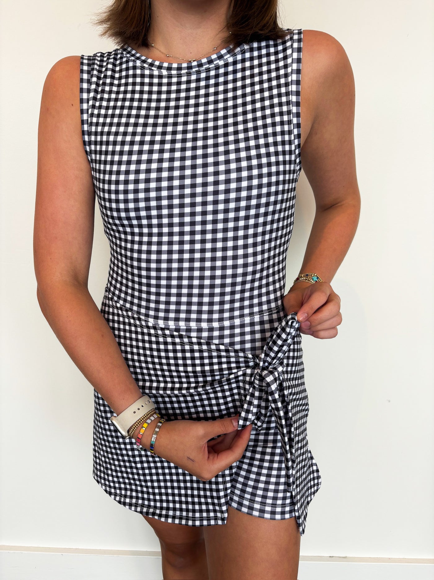 Gingham Wrap Front Athletic Dress- Black-170 - ROMPERS-LEATHER & LACE-[option4]-[option5]-[option6]-Leather & Lace Boutique Shop