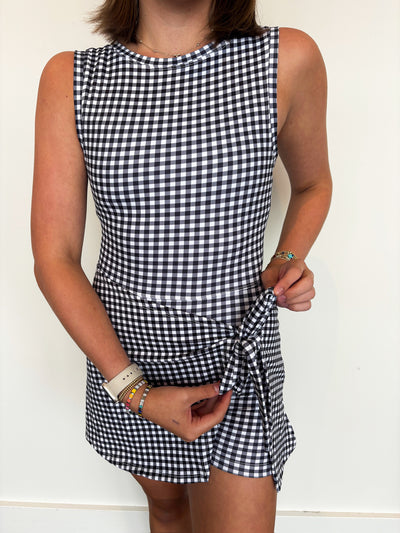 Gingham Wrap Front Athletic Dress- Black-170 - ROMPERS-LEATHER & LACE-[option4]-[option5]-[option6]-Leather & Lace Boutique Shop