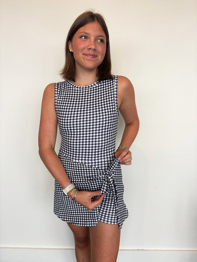 Gingham Wrap Front Athletic Dress- Black-170 - ROMPERS-LEATHER & LACE-[option4]-[option5]-[option6]-Leather & Lace Boutique Shop