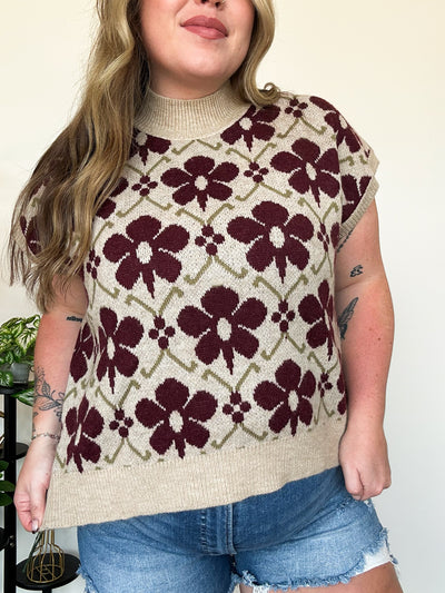 Fall Floral Sleeveless Sweater-130 - TOPS - SWEATERS/SWEATSHIRTS-LEATHER & LACE-[option4]-[option5]-[option6]-Leather & Lace Boutique Shop