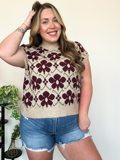 Fall Floral Sleeveless Sweater-130 - TOPS - SWEATERS/SWEATSHIRTS-LEATHER & LACE-[option4]-[option5]-[option6]-Leather & Lace Boutique Shop