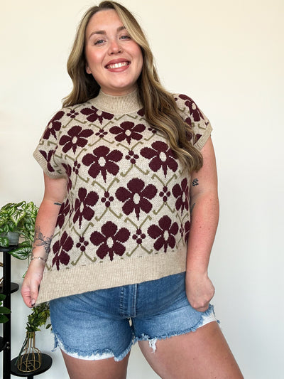 Fall Floral Sleeveless Sweater-130 - TOPS - SWEATERS/SWEATSHIRTS-LEATHER & LACE-[option4]-[option5]-[option6]-Leather & Lace Boutique Shop