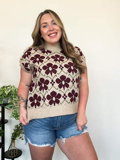 Fall Floral Sleeveless Sweater-130 - TOPS - SWEATERS/SWEATSHIRTS-LEATHER & LACE-[option4]-[option5]-[option6]-Leather & Lace Boutique Shop