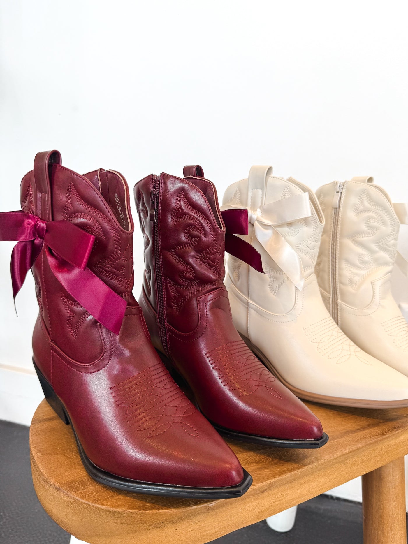 Willa Satin Bow Booties- Ivory