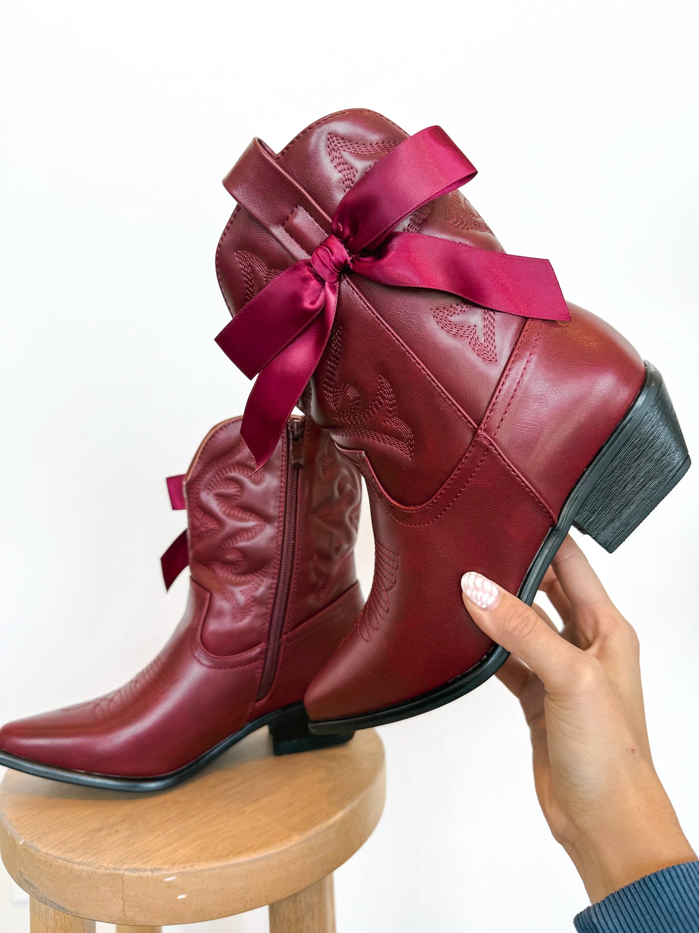 Willa Satin Bow Booties- Wine