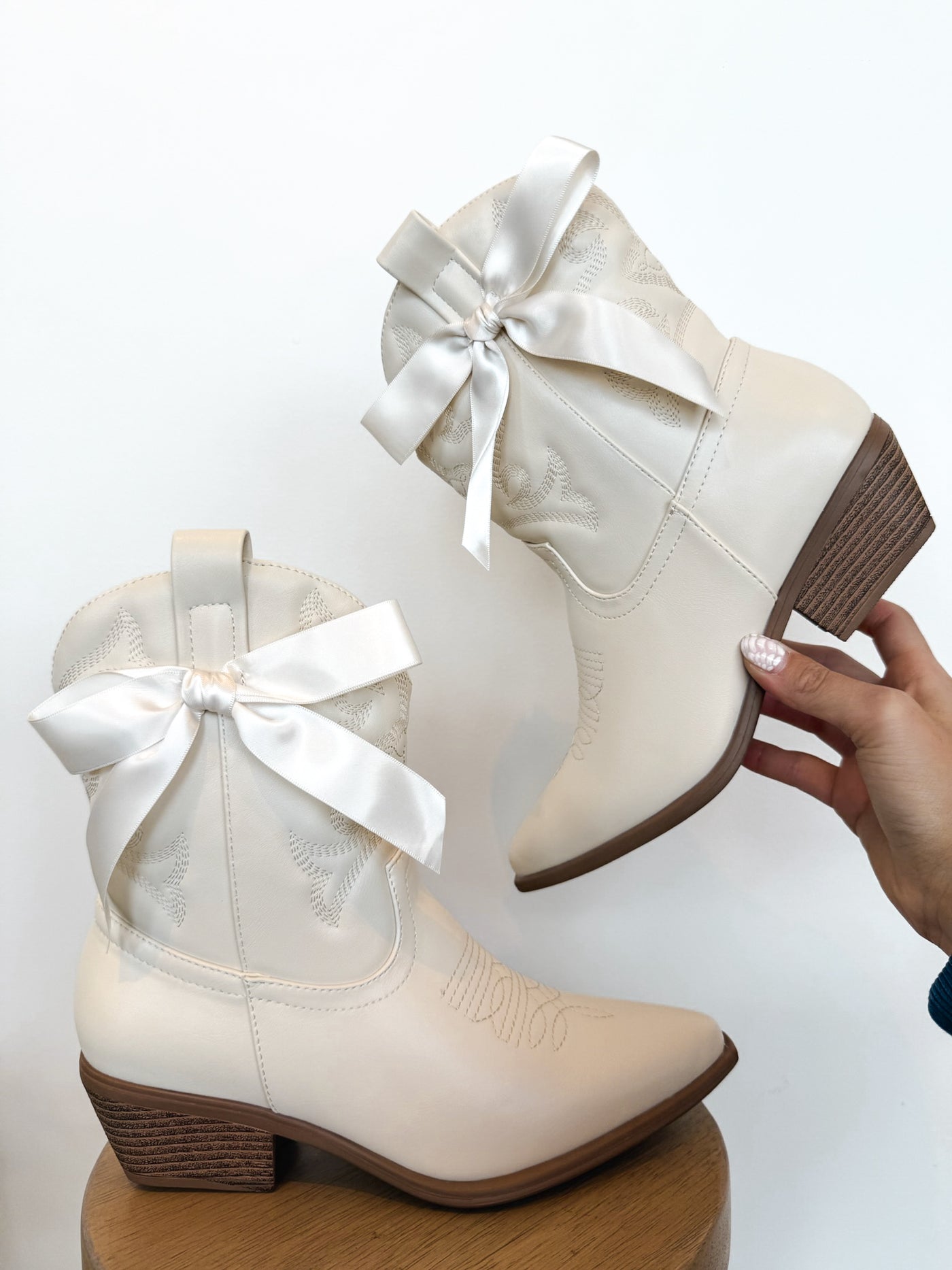 Willa Satin Bow Booties- Ivory