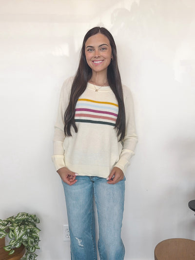 Striped Waffle Knit Long Sleeve- Ivory