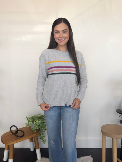 Striped Waffle Knit Long Sleeve- Heather Grey