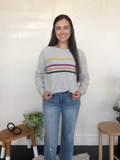 Striped Waffle Knit Long Sleeve- Heather Grey