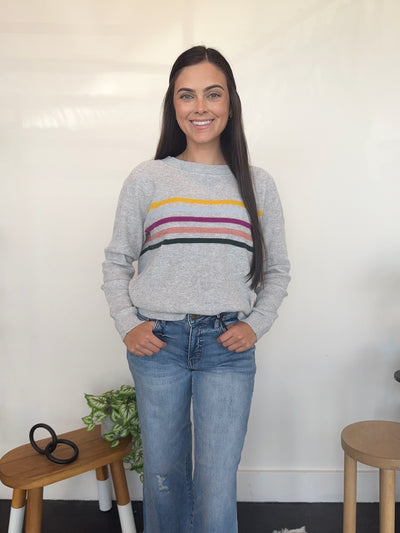 Striped Waffle Knit Long Sleeve- Heather Grey