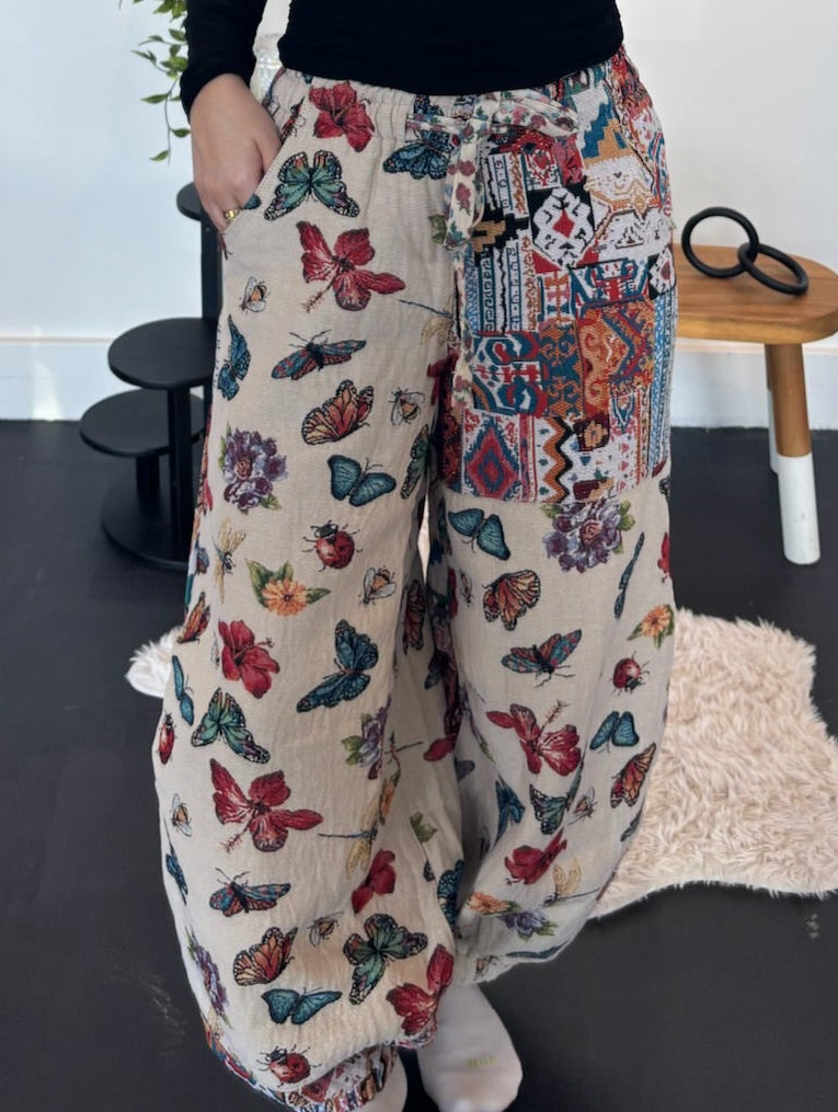 Butterflies & Textiles Joggers-160 - BOTTOMS - OTHER-POL-[option4]-[option5]-[option6]-Leather & Lace Boutique Shop