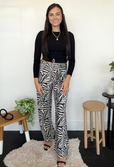Zebra Print Wide Leg Denim