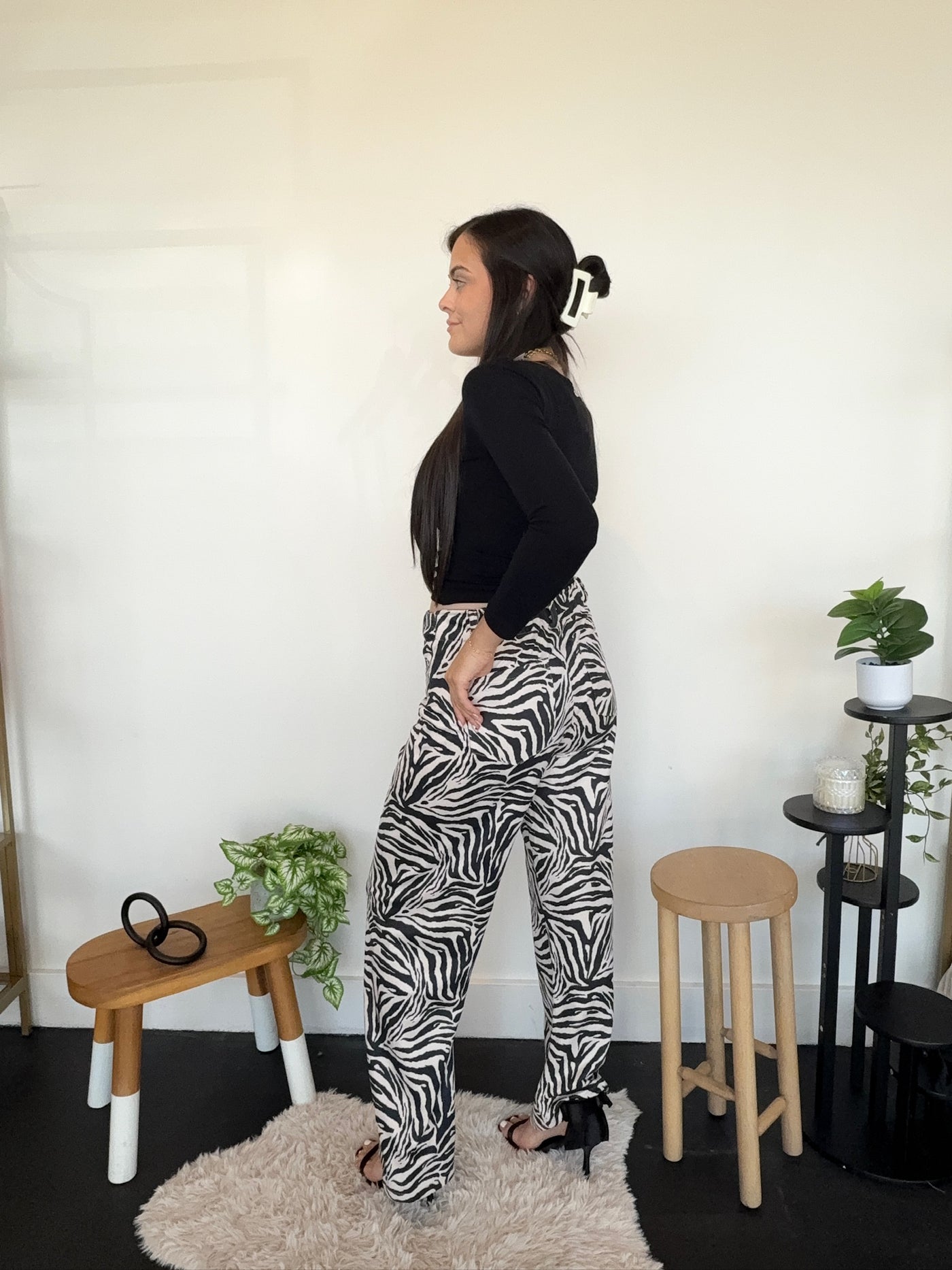 Zebra Print Wide Leg Denim