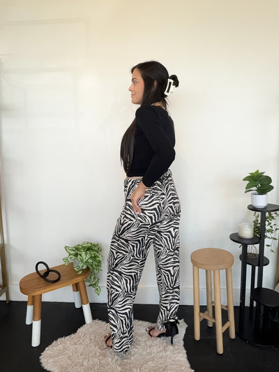 Zebra Print Wide Leg Denim