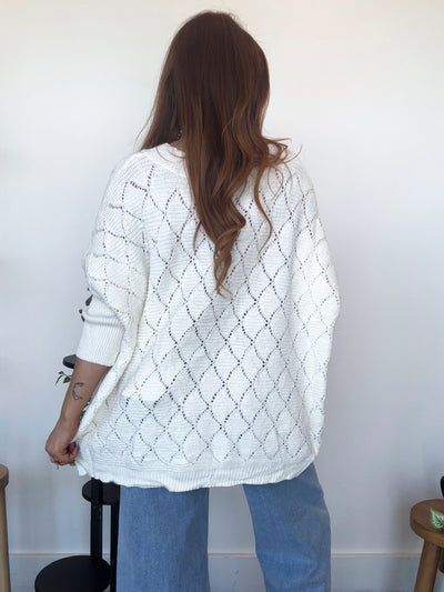 Diamond Stitch Oversized Sweater- Ivory