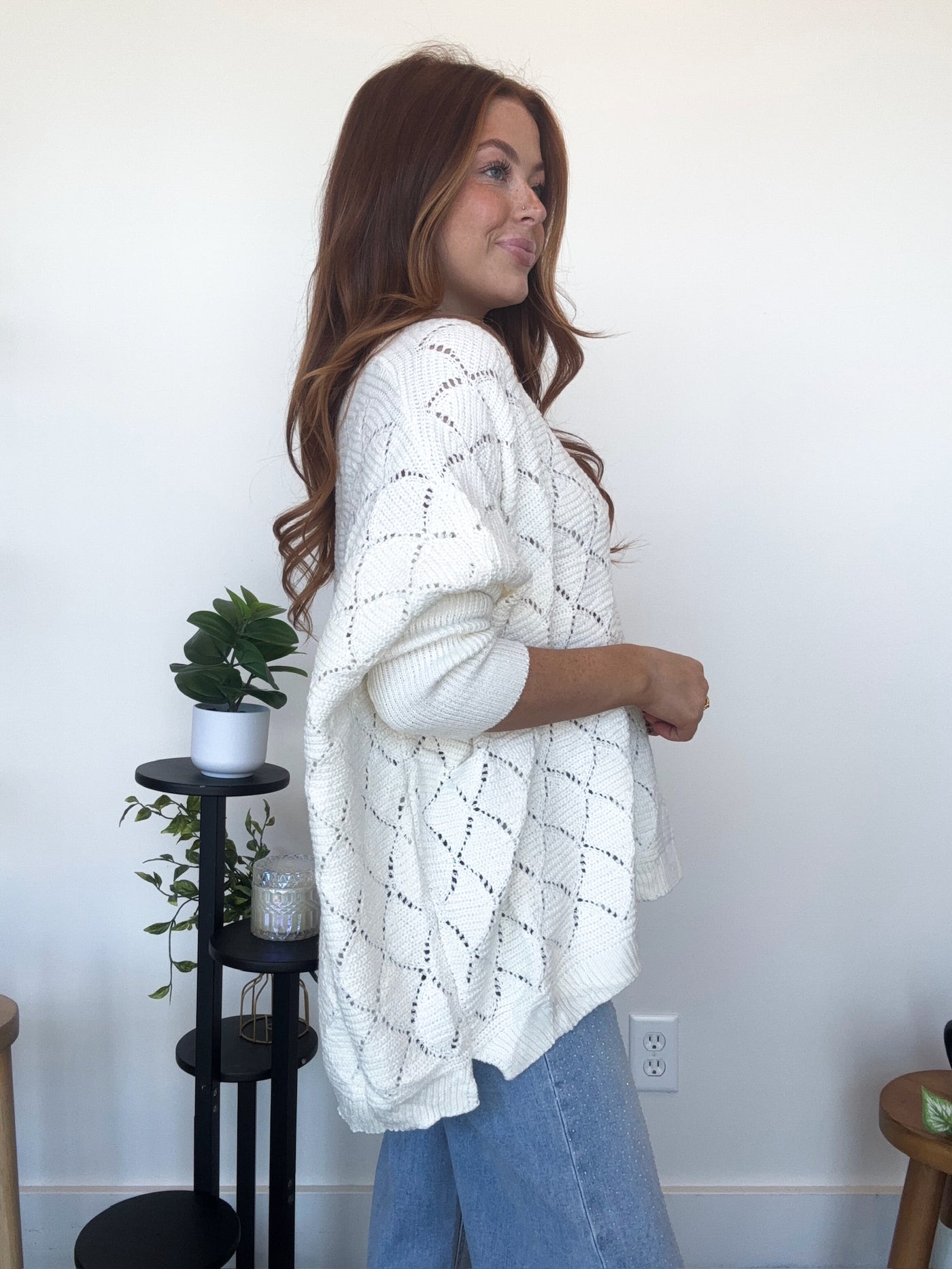Diamond Stitch Oversized Sweater- Ivory