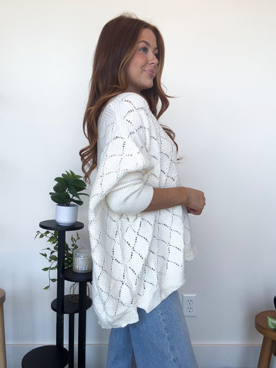 Diamond Stitch Oversized Sweater- Ivory