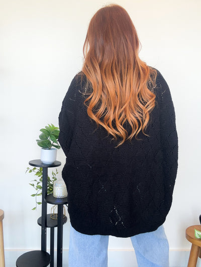 Diamond Stitch Oversized Sweater- Black