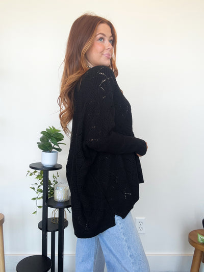 Diamond Stitch Oversized Sweater- Black
