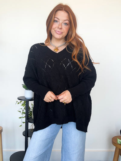 Diamond Stitch Oversized Sweater- Black
