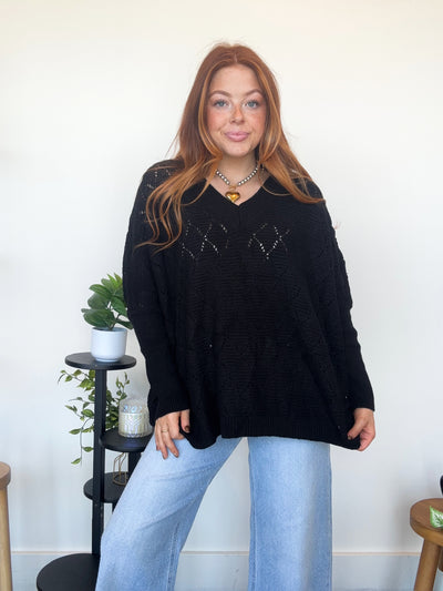 Diamond Stitch Oversized Sweater- Black