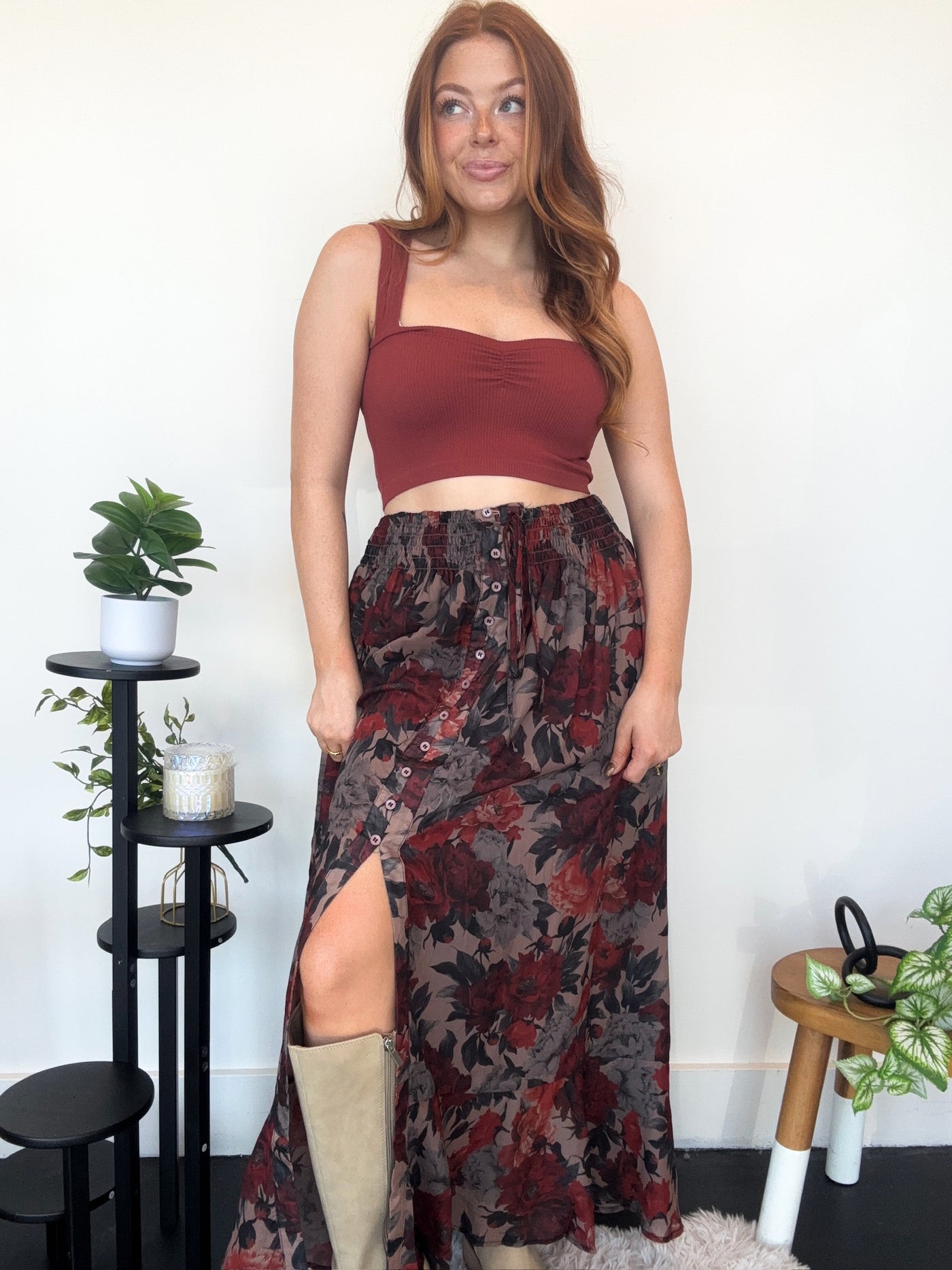 Autumn Floral Midi Skirt