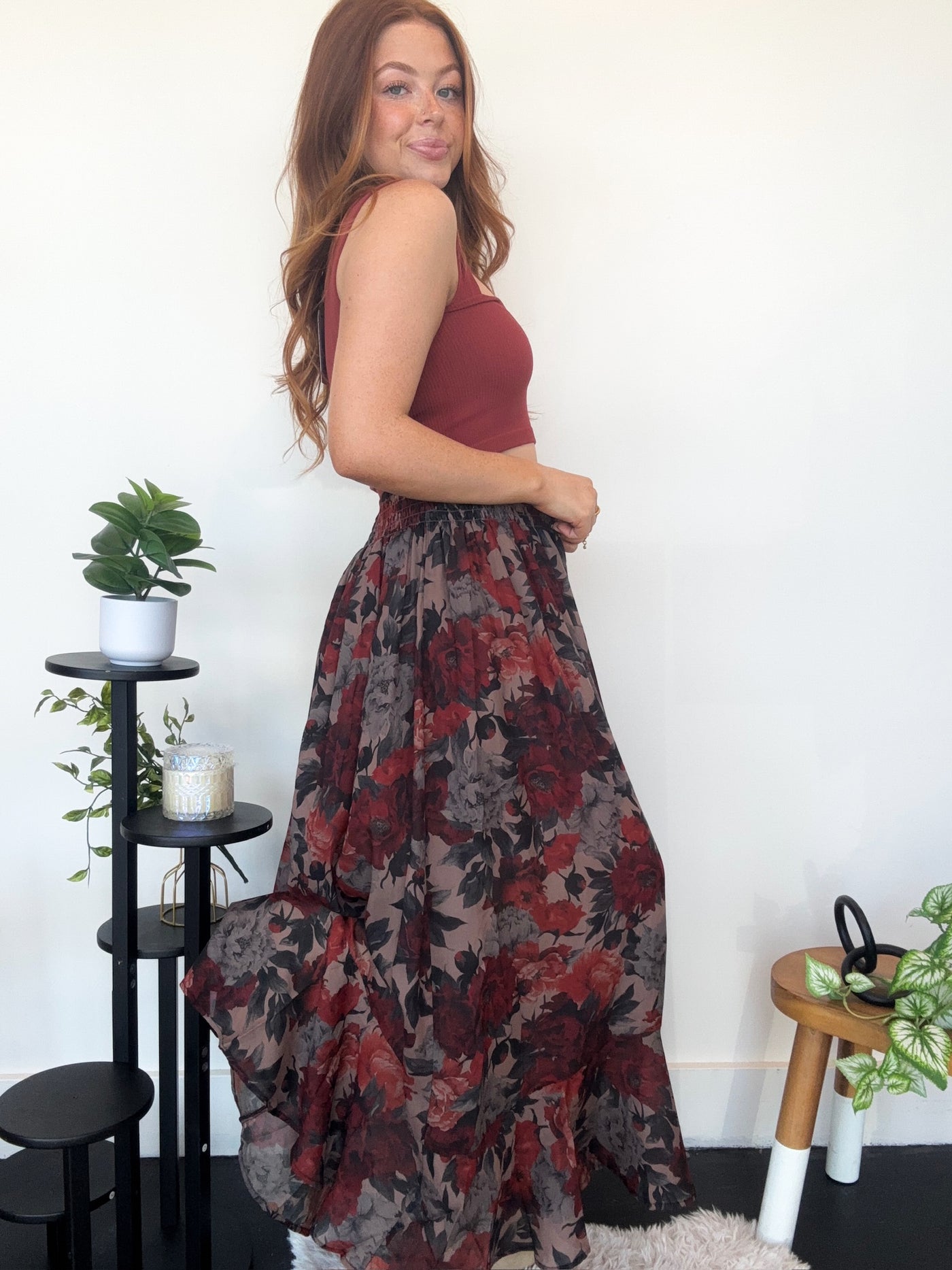 Autumn Floral Midi Skirt