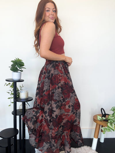Autumn Floral Midi Skirt