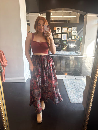 Autumn Floral Midi Skirt