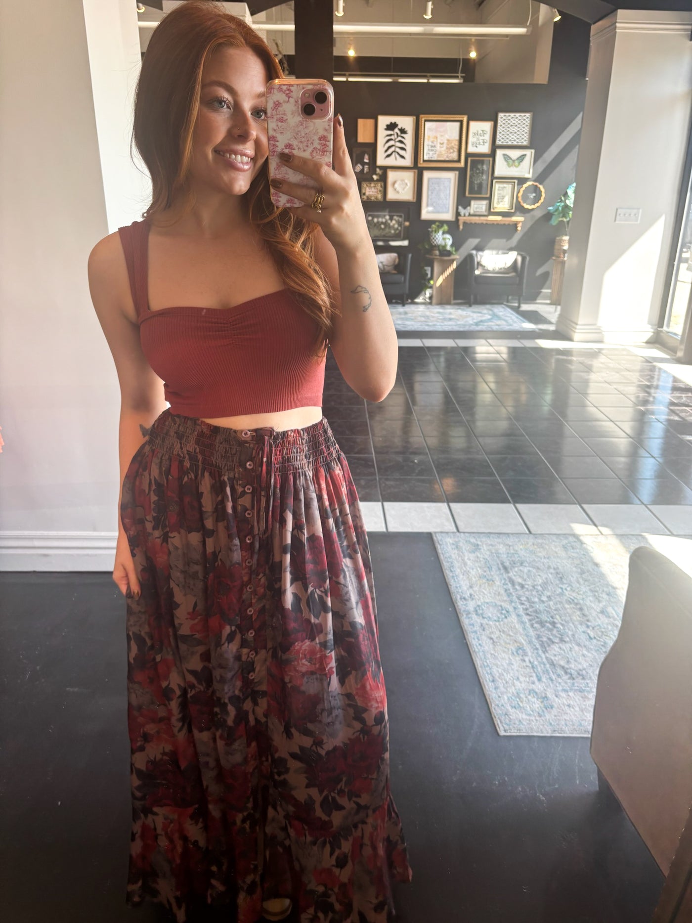 Autumn Floral Midi Skirt