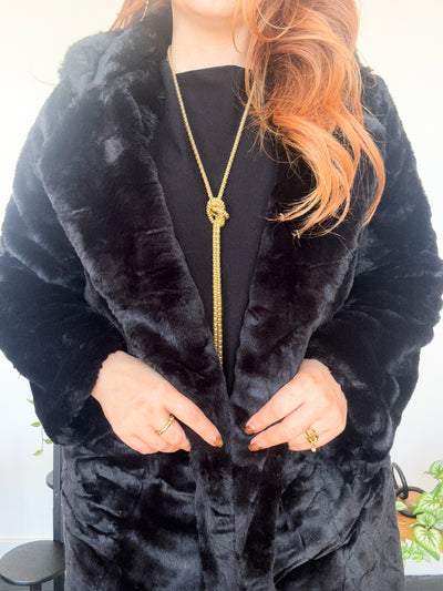 Long Line Fur Coat- Black-140 - TOPS - LAYERS/OUTERWEAR-LOVE TREE-[option4]-[option5]-[option6]-Leather & Lace Boutique Shop