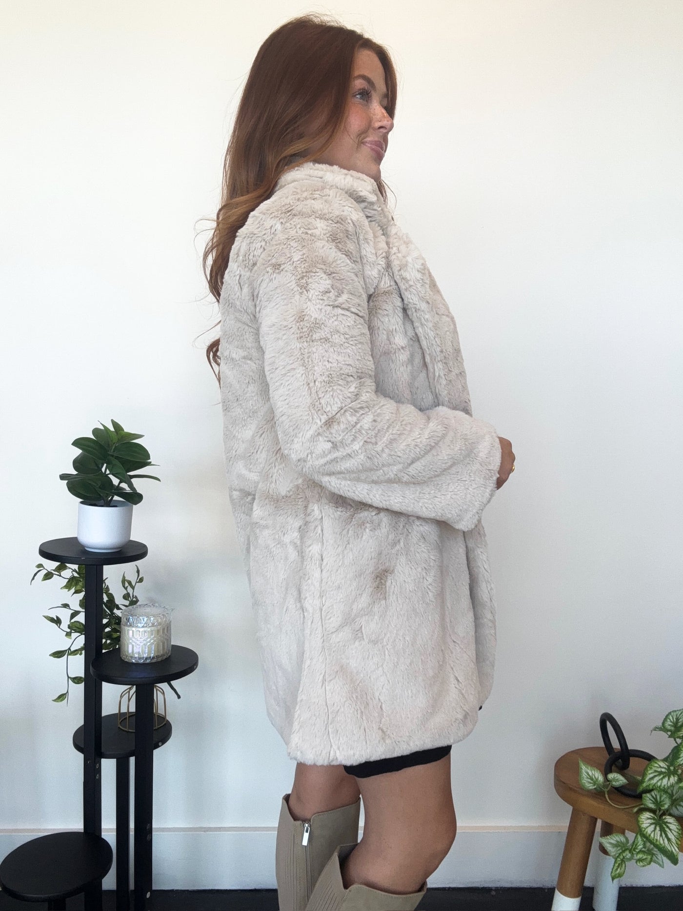 Long Line Fur Coat- Tan-140 - TOPS - LAYERS/OUTERWEAR-LOVE TREE-[option4]-[option5]-[option6]-Leather & Lace Boutique Shop