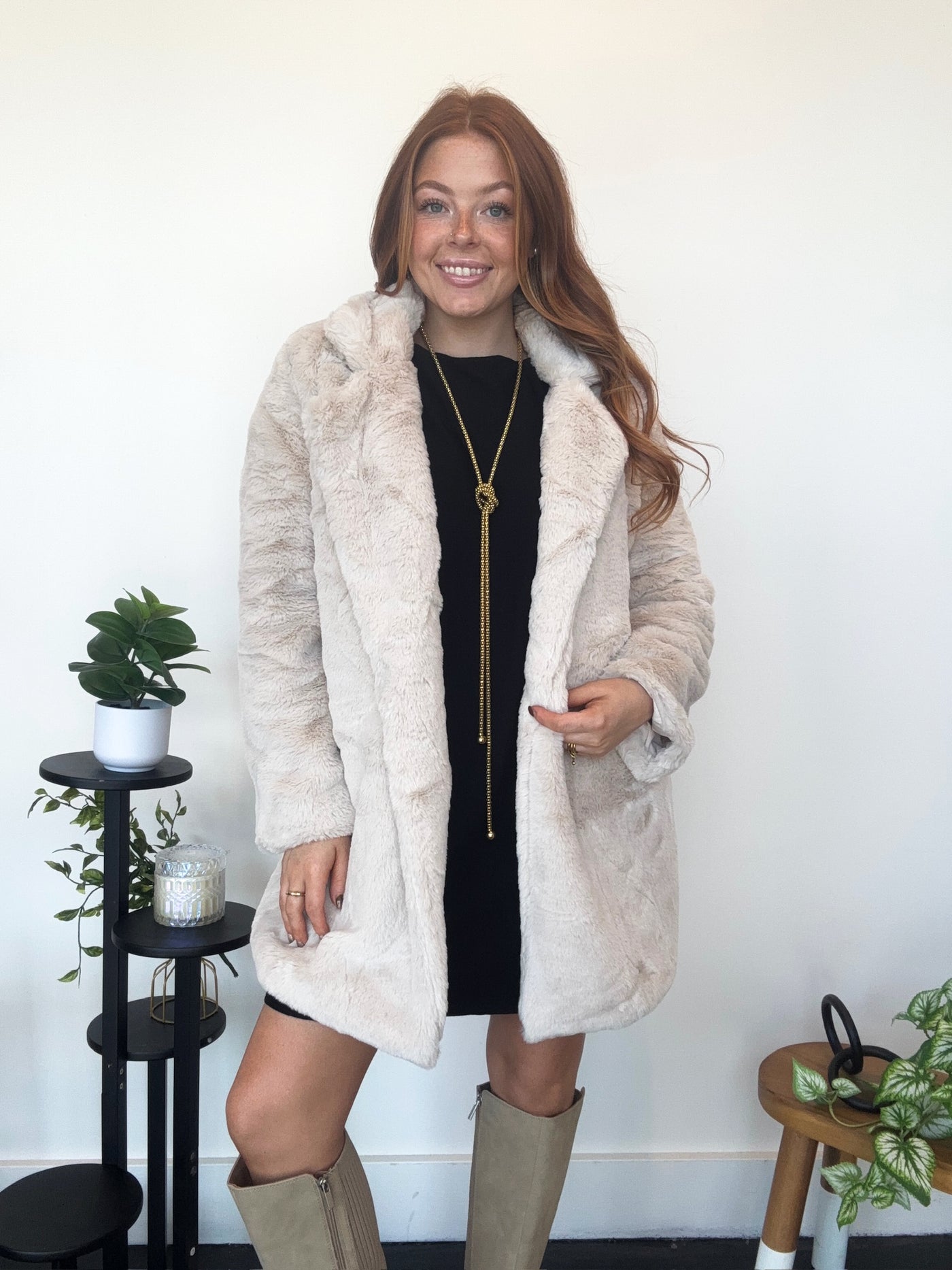 Long Line Fur Coat- Tan-140 - TOPS - LAYERS/OUTERWEAR-LOVE TREE-[option4]-[option5]-[option6]-Leather & Lace Boutique Shop