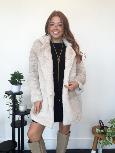 Long Line Fur Coat- Tan-140 - TOPS - LAYERS/OUTERWEAR-LOVE TREE-[option4]-[option5]-[option6]-Leather & Lace Boutique Shop