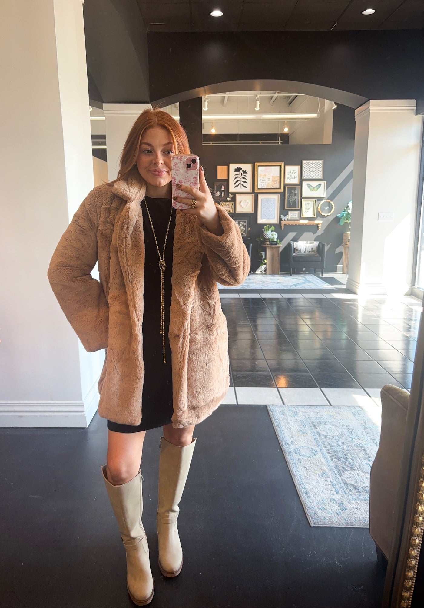 Long Line Fur Coat- Camel-140 - TOPS - LAYERS/OUTERWEAR-LOVE TREE-[option4]-[option5]-[option6]-Leather & Lace Boutique Shop