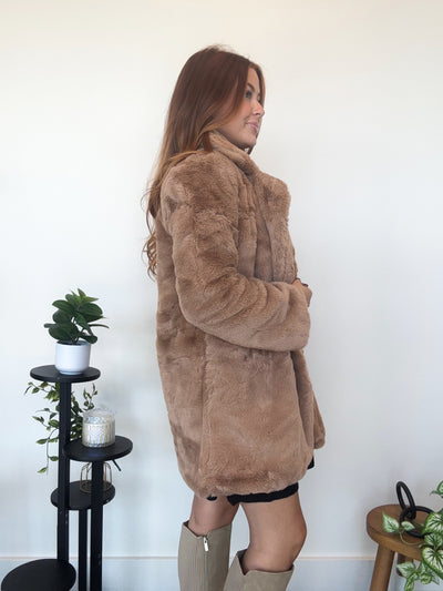 Long Line Fur Coat- Camel-140 - TOPS - LAYERS/OUTERWEAR-LOVE TREE-[option4]-[option5]-[option6]-Leather & Lace Boutique Shop