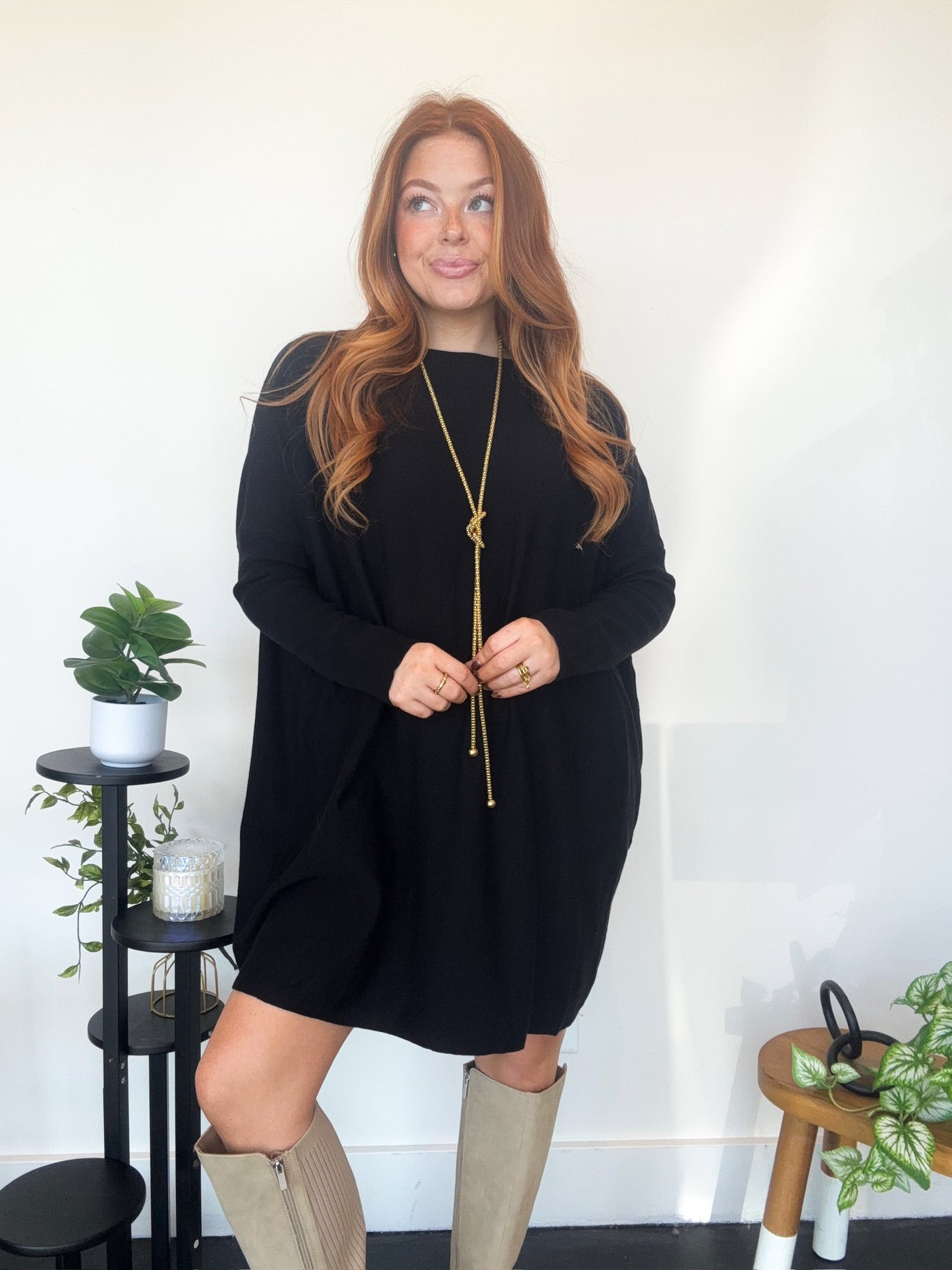 Basic Tunic Dress- Black-100 - TOPS - SHORT SLEEVE/SLEEVELESS-MIRACLE-[option4]-[option5]-[option6]-Leather & Lace Boutique Shop