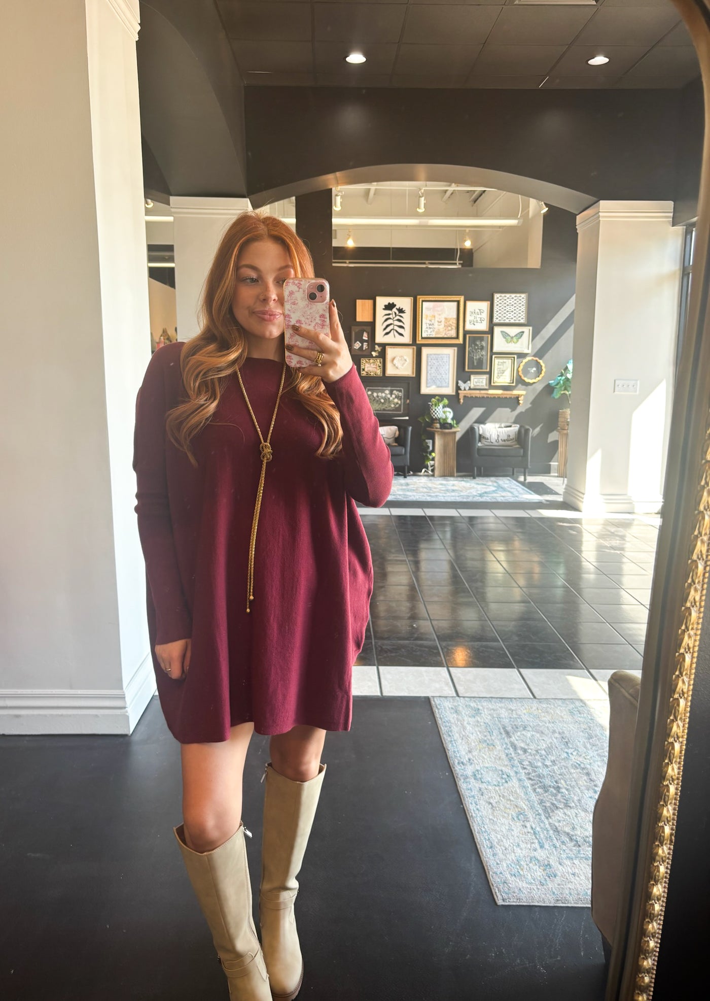 Basic Tunic Dress- Wine-100 - TOPS - SHORT SLEEVE/SLEEVELESS-MIRACLE-[option4]-[option5]-[option6]-Leather & Lace Boutique Shop