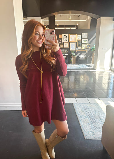 Basic Tunic Dress- Wine-100 - TOPS - SHORT SLEEVE/SLEEVELESS-MIRACLE-[option4]-[option5]-[option6]-Leather & Lace Boutique Shop