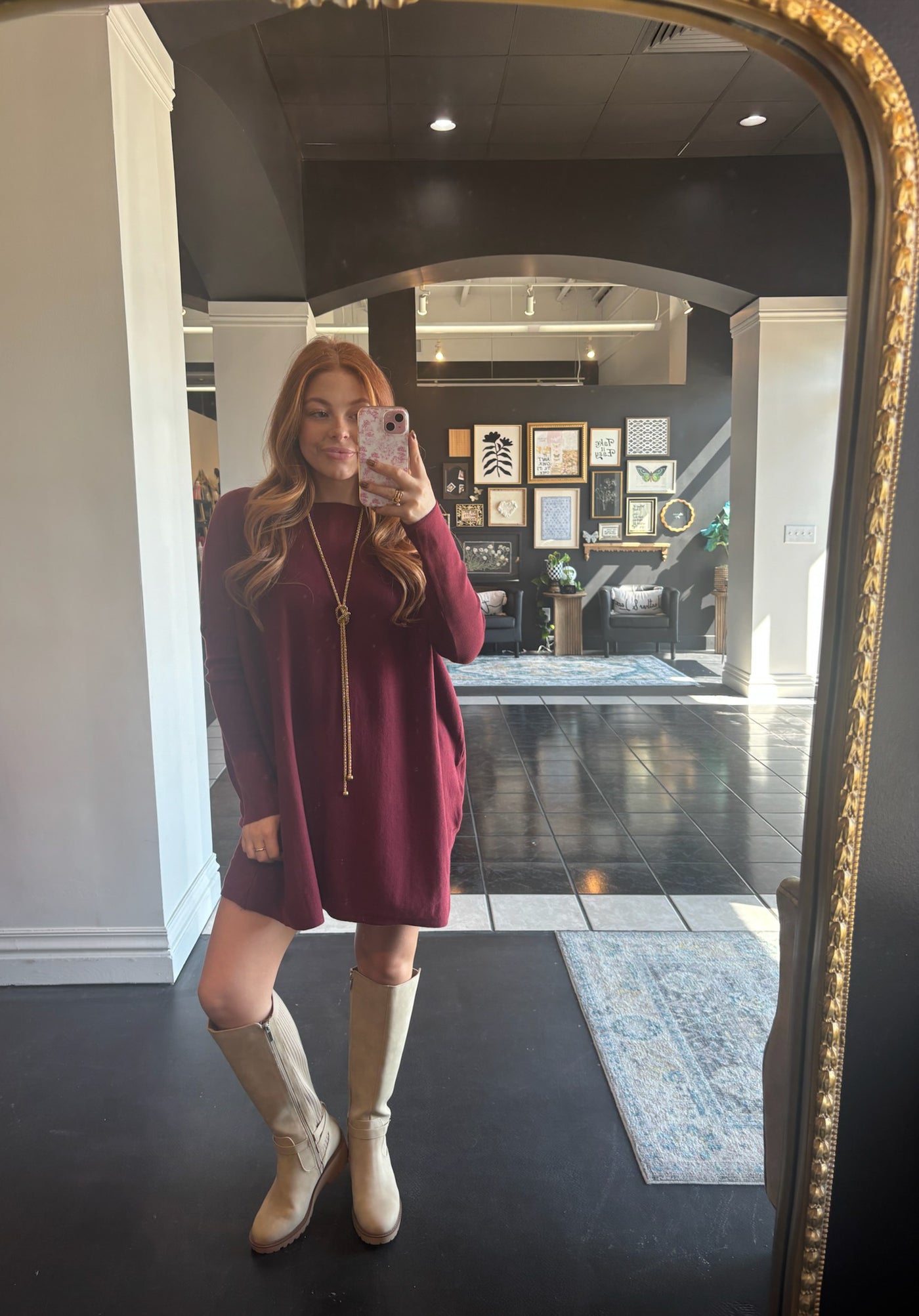 Basic Tunic Dress- Wine-100 - TOPS - SHORT SLEEVE/SLEEVELESS-MIRACLE-[option4]-[option5]-[option6]-Leather & Lace Boutique Shop